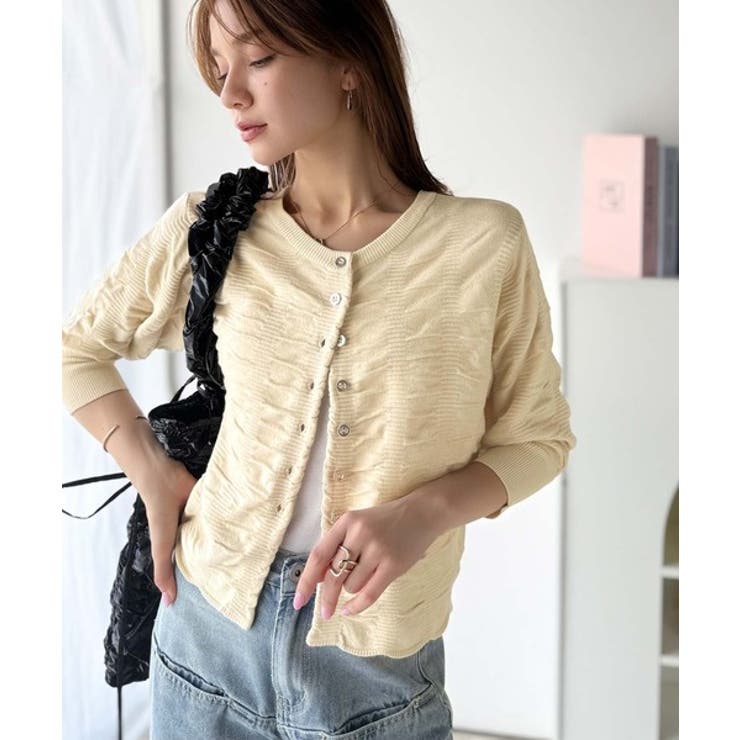 さらり羽織りココロおどる♪前後2way7分袖シャーリングニットカーディガン | Classical Elf  | 詳細画像1 