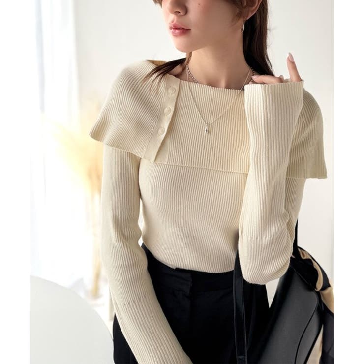 上品＆繊細に華奢見え♪サムホール付きオフショルリブ編みニット（長袖） | Classical Elf  | 詳細画像6 