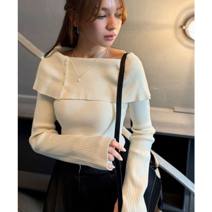 上品＆繊細に華奢見え♪サムホール付きオフショルリブ編みニット（長袖） | Classical Elf  | 詳細画像7 