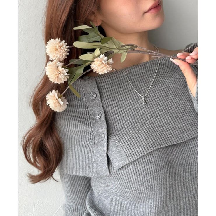 上品＆繊細に華奢見え♪サムホール付きオフショルリブ編みニット（長袖） | Classical Elf  | 詳細画像18 