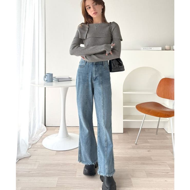 上品＆繊細に華奢見え♪サムホール付きオフショルリブ編みニット（長袖） | Classical Elf  | 詳細画像22 