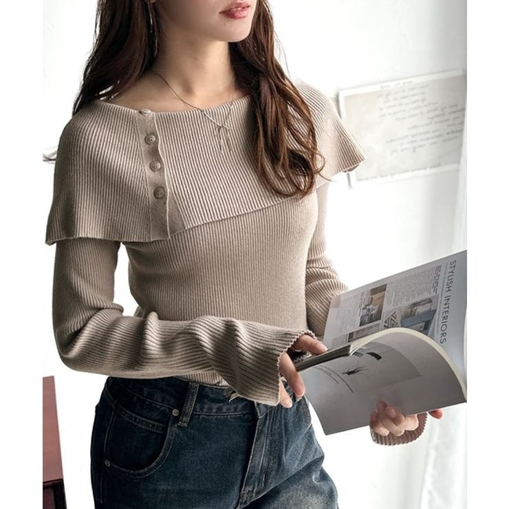 上品＆繊細に華奢見え♪サムホール付きオフショルリブ編みニット（長袖） | Classical Elf  | 詳細画像24 