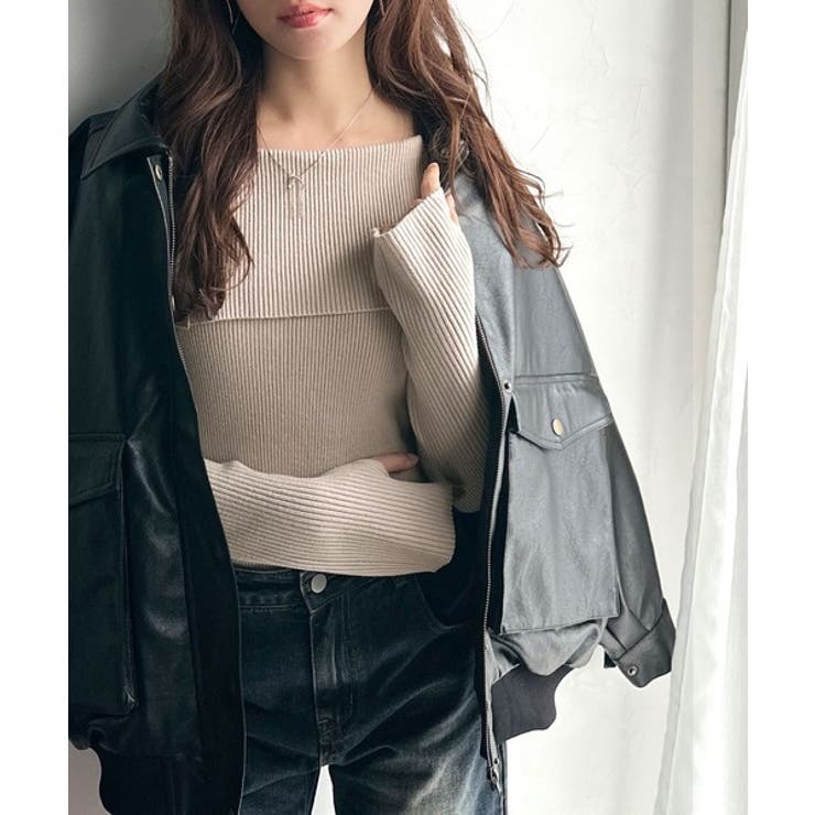 上品＆繊細に華奢見え♪サムホール付きオフショルリブ編みニット（長袖） | Classical Elf  | 詳細画像28 