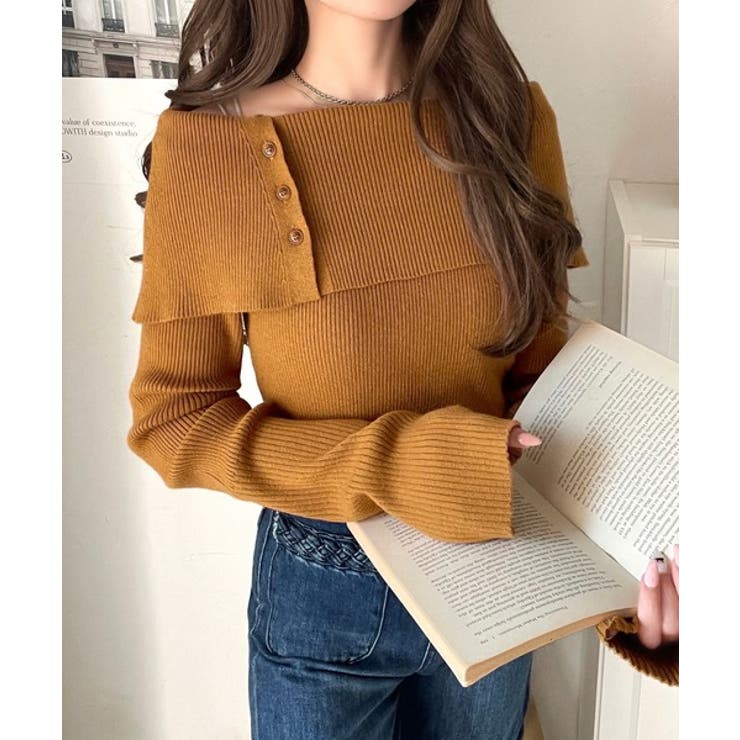 上品＆繊細に華奢見え♪サムホール付きオフショルリブ編みニット（長袖） | Classical Elf  | 詳細画像30 