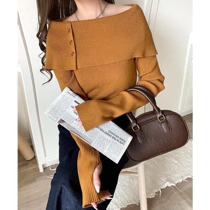 上品＆繊細に華奢見え♪サムホール付きオフショルリブ編みニット（長袖） | Classical Elf  | 詳細画像31 