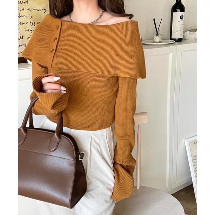 上品＆繊細に華奢見え♪サムホール付きオフショルリブ編みニット（長袖） | Classical Elf  | 詳細画像32 