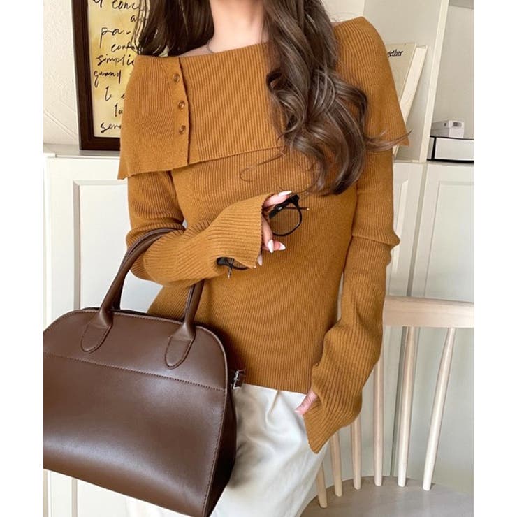 上品＆繊細に華奢見え♪サムホール付きオフショルリブ編みニット（長袖） | Classical Elf  | 詳細画像33 