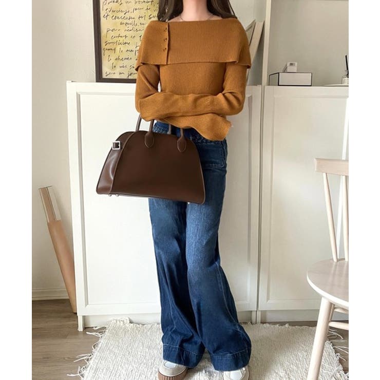 上品＆繊細に華奢見え♪サムホール付きオフショルリブ編みニット（長袖） | Classical Elf  | 詳細画像35 