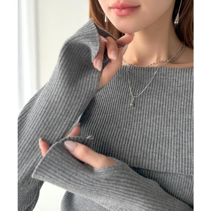 上品＆繊細に華奢見え♪サムホール付きオフショルリブ編みニット（長袖） | Classical Elf  | 詳細画像37 