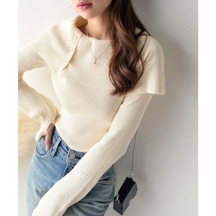 上品＆繊細に華奢見え♪サムホール付きオフショルリブ編みニット（長袖） | Classical Elf  | 詳細画像2 
