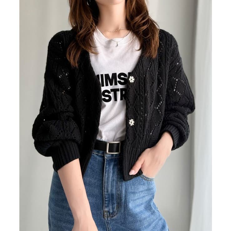 着るたび、雰囲気美人。前後2way格子柄透かし編みショート丈ニットカーディガン | Classical Elf  | 詳細画像6 