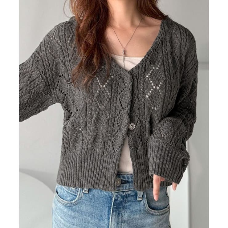 着るたび、雰囲気美人。前後2way格子柄透かし編みショート丈ニットカーディガン | Classical Elf  | 詳細画像10 