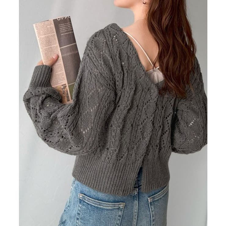 着るたび、雰囲気美人。前後2way格子柄透かし編みショート丈ニットカーディガン | Classical Elf  | 詳細画像11 