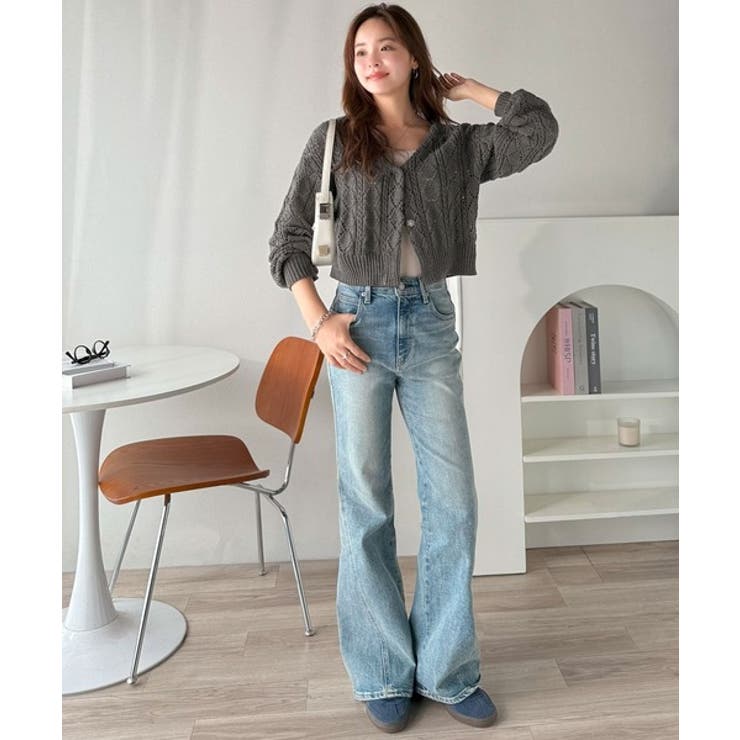 着るたび、雰囲気美人。前後2way格子柄透かし編みショート丈ニットカーディガン | Classical Elf  | 詳細画像12 