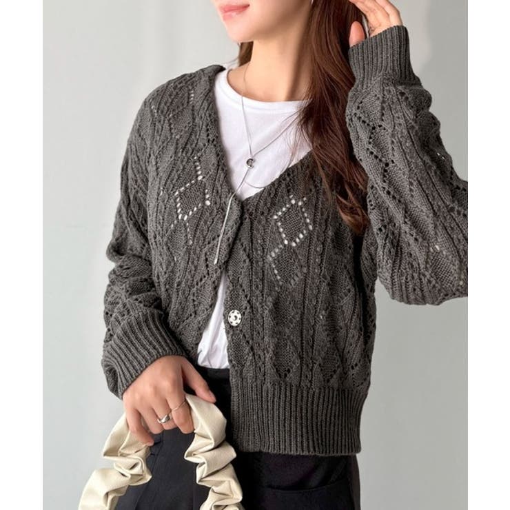 着るたび、雰囲気美人。前後2way格子柄透かし編みショート丈ニットカーディガン | Classical Elf  | 詳細画像14 