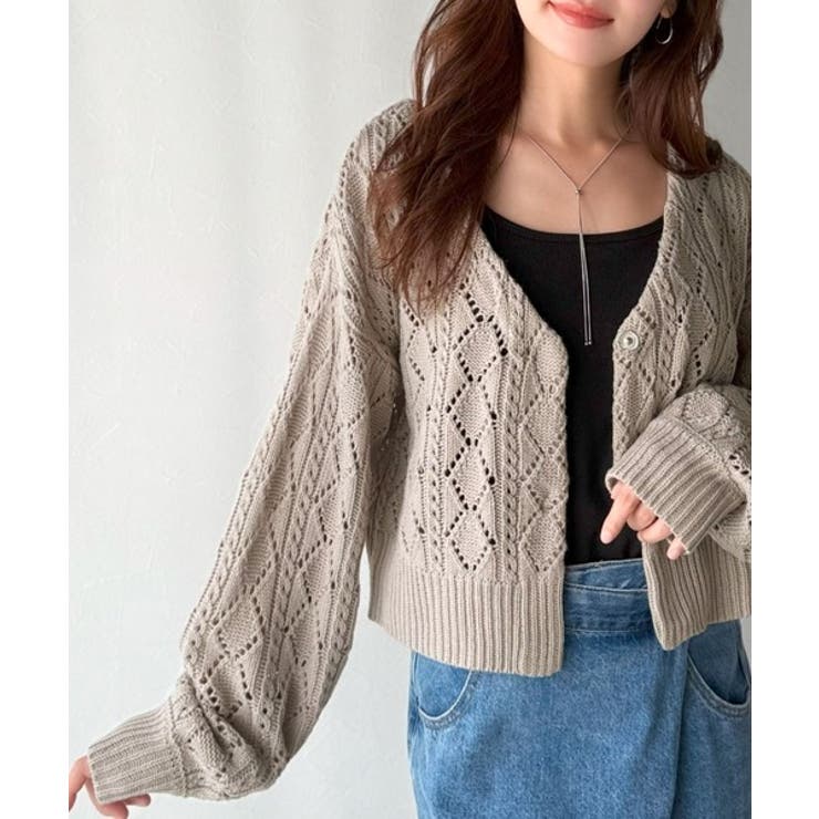 着るたび、雰囲気美人。前後2way格子柄透かし編みショート丈ニットカーディガン | Classical Elf  | 詳細画像16 