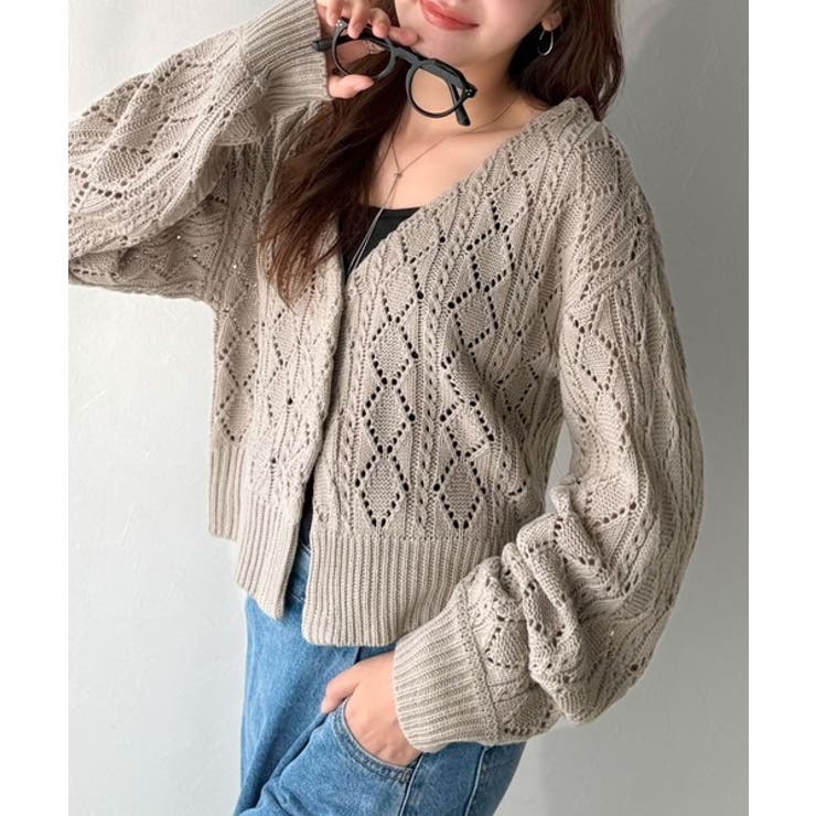 着るたび、雰囲気美人。前後2way格子柄透かし編みショート丈ニットカーディガン | Classical Elf  | 詳細画像17 