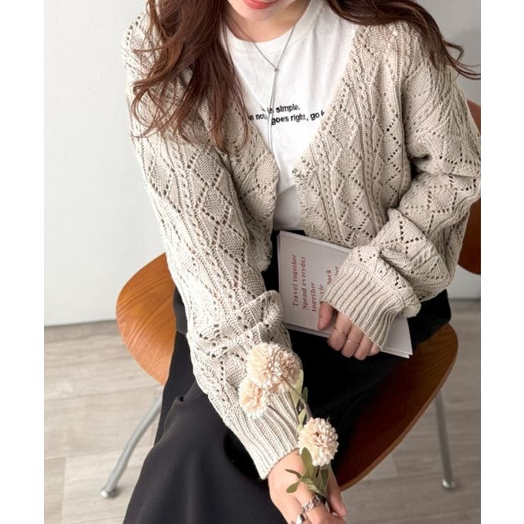 着るたび、雰囲気美人。前後2way格子柄透かし編みショート丈ニットカーディガン | Classical Elf  | 詳細画像19 