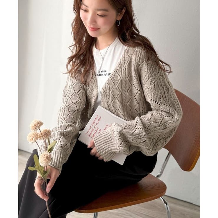 着るたび、雰囲気美人。前後2way格子柄透かし編みショート丈ニットカーディガン | Classical Elf  | 詳細画像20 