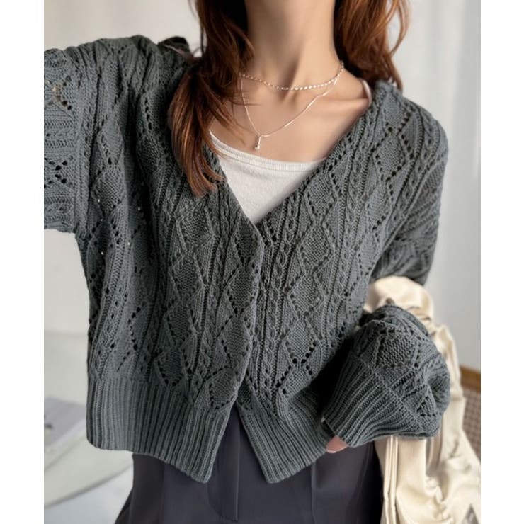 着るたび、雰囲気美人。前後2way格子柄透かし編みショート丈ニットカーディガン | Classical Elf  | 詳細画像23 