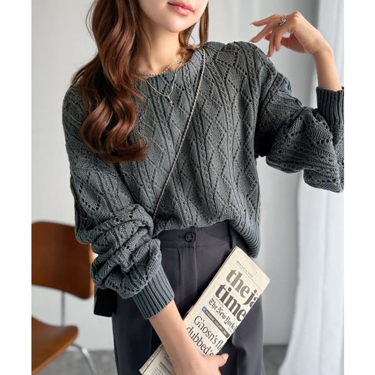 着るたび、雰囲気美人。前後2way格子柄透かし編みショート丈ニットカーディガン | Classical Elf  | 詳細画像24 