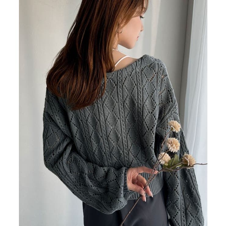 着るたび、雰囲気美人。前後2way格子柄透かし編みショート丈ニットカーディガン | Classical Elf  | 詳細画像26 