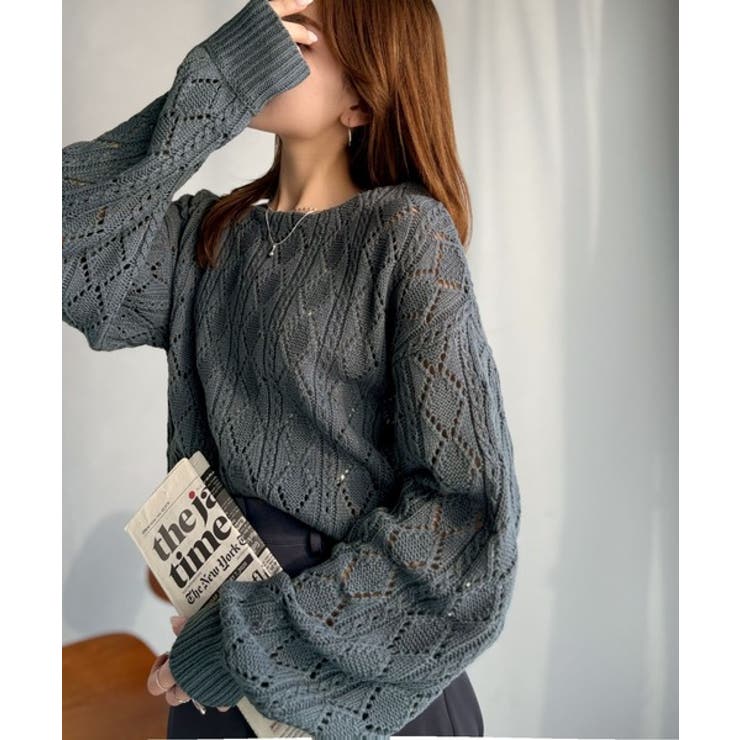 着るたび、雰囲気美人。前後2way格子柄透かし編みショート丈ニットカーディガン | Classical Elf  | 詳細画像28 