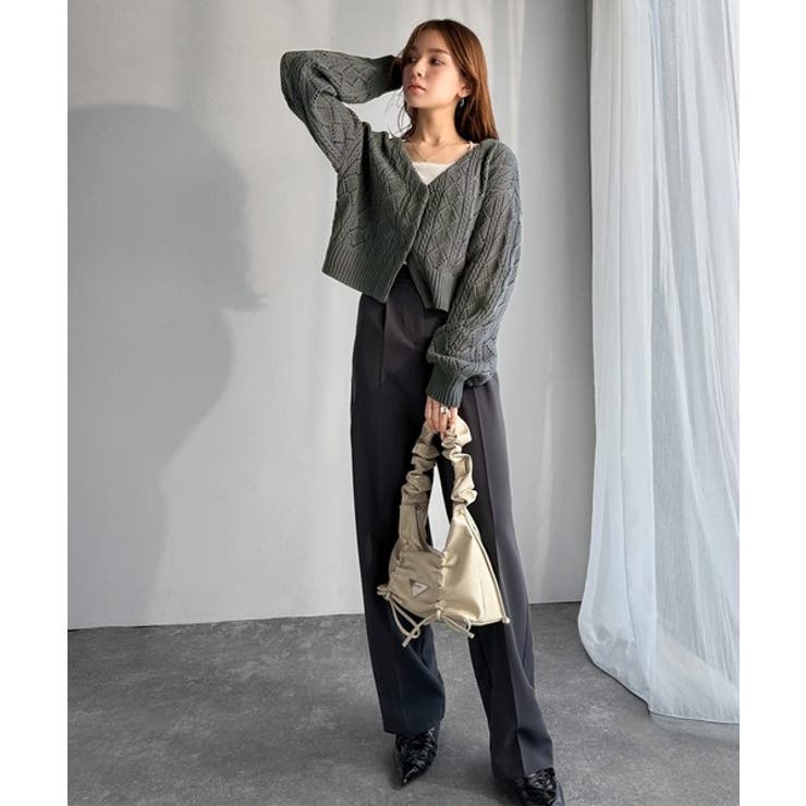 着るたび、雰囲気美人。前後2way格子柄透かし編みショート丈ニットカーディガン | Classical Elf  | 詳細画像29 