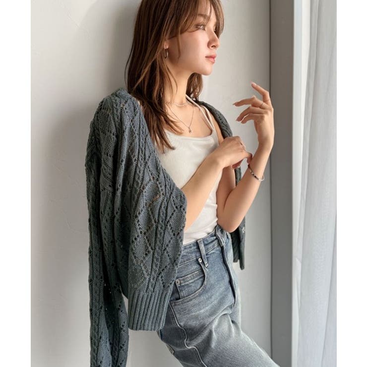 着るたび、雰囲気美人。前後2way格子柄透かし編みショート丈ニットカーディガン | Classical Elf  | 詳細画像30 