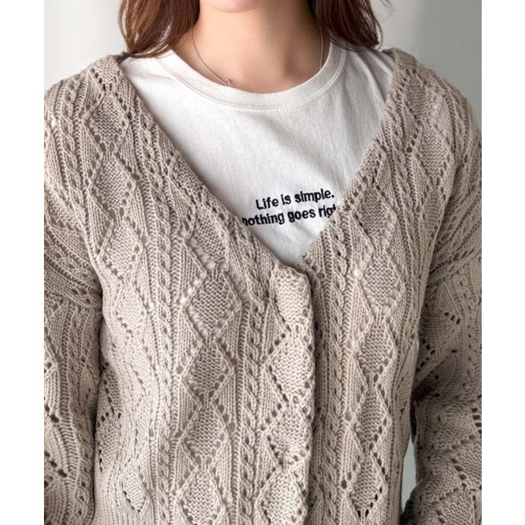 着るたび、雰囲気美人。前後2way格子柄透かし編みショート丈ニットカーディガン | Classical Elf  | 詳細画像32 