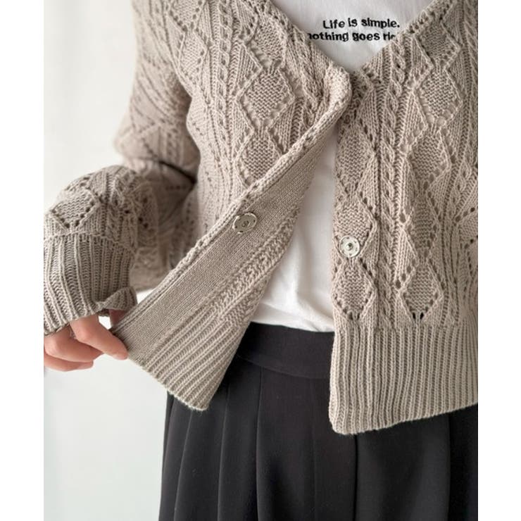 着るたび、雰囲気美人。前後2way格子柄透かし編みショート丈ニットカーディガン | Classical Elf  | 詳細画像33 