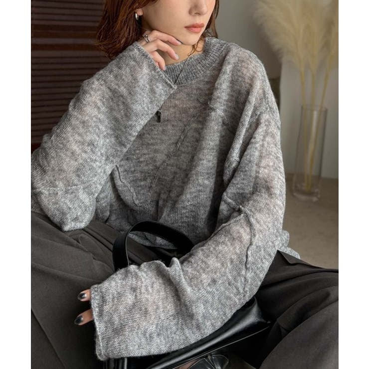 グレー | “ゆるっと”が叶える、1秒垢抜け！モヘアタッチシアー変形タック柄ニット（長袖） | Classical Elf 