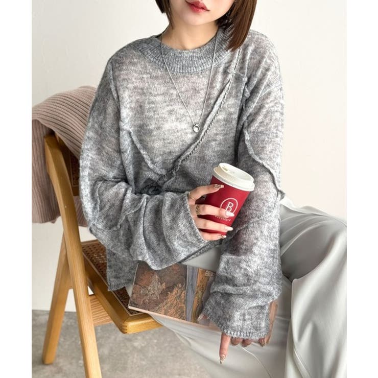 “ゆるっと”が叶える、1秒垢抜け！モヘアタッチシアー変形タック柄ニット（長袖） | Classical Elf  | 詳細画像6 