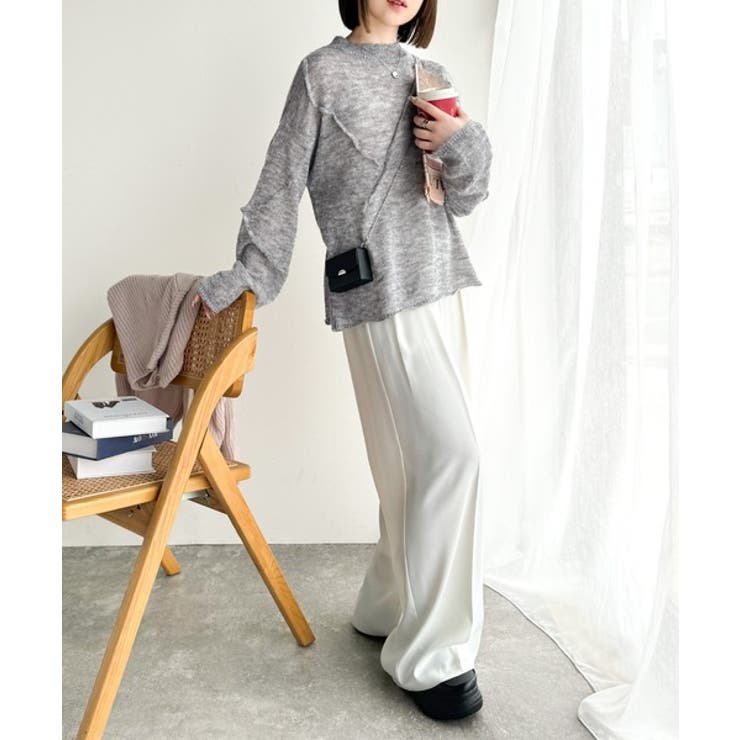 “ゆるっと”が叶える、1秒垢抜け！モヘアタッチシアー変形タック柄ニット（長袖） | Classical Elf  | 詳細画像7 