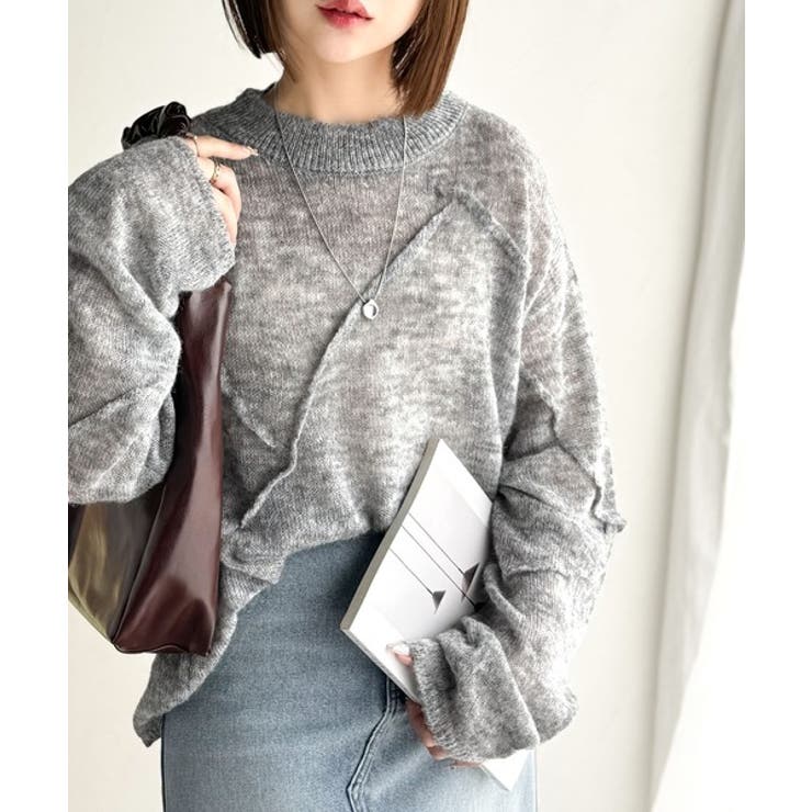 “ゆるっと”が叶える、1秒垢抜け！モヘアタッチシアー変形タック柄ニット（長袖） | Classical Elf  | 詳細画像8 