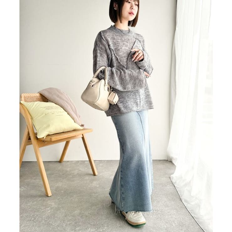 “ゆるっと”が叶える、1秒垢抜け！モヘアタッチシアー変形タック柄ニット（長袖） | Classical Elf  | 詳細画像9 