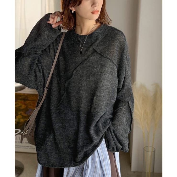 “ゆるっと”が叶える、1秒垢抜け！モヘアタッチシアー変形タック柄ニット（長袖） | Classical Elf  | 詳細画像11 