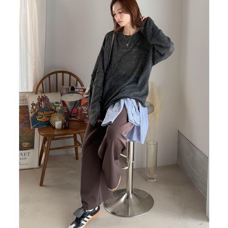 “ゆるっと”が叶える、1秒垢抜け！モヘアタッチシアー変形タック柄ニット（長袖） | Classical Elf  | 詳細画像12 