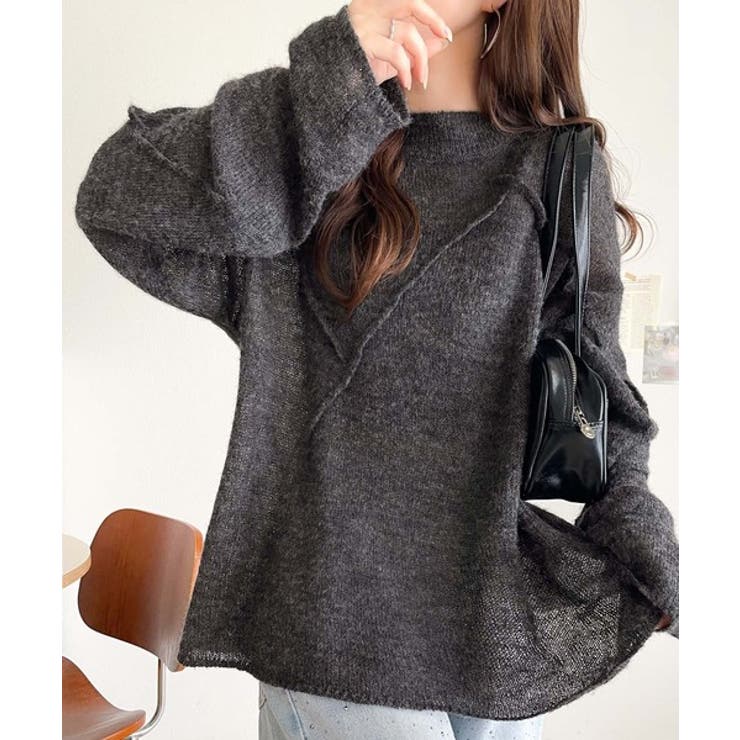 “ゆるっと”が叶える、1秒垢抜け！モヘアタッチシアー変形タック柄ニット（長袖） | Classical Elf  | 詳細画像14 