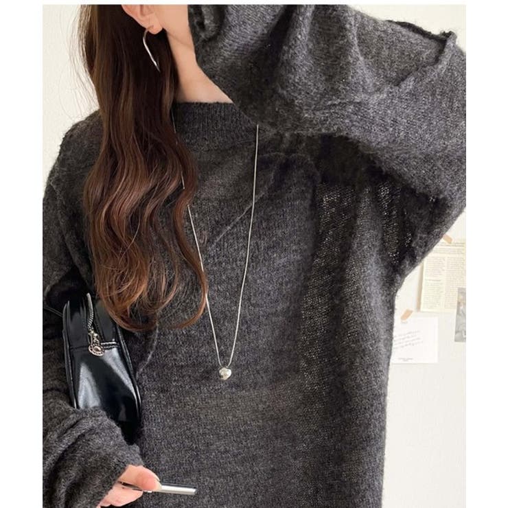 “ゆるっと”が叶える、1秒垢抜け！モヘアタッチシアー変形タック柄ニット（長袖） | Classical Elf  | 詳細画像15 