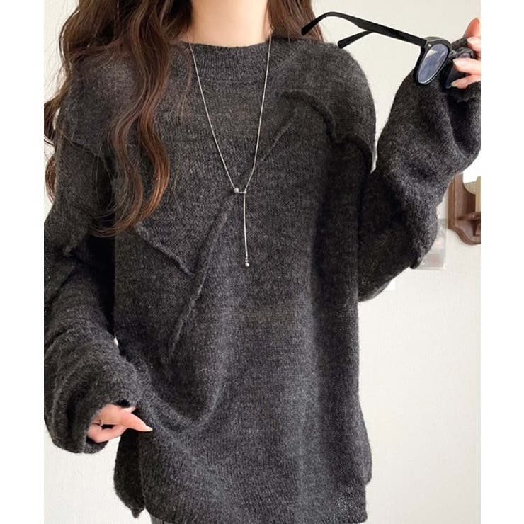 “ゆるっと”が叶える、1秒垢抜け！モヘアタッチシアー変形タック柄ニット（長袖） | Classical Elf  | 詳細画像16 