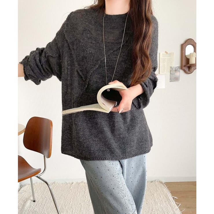 “ゆるっと”が叶える、1秒垢抜け！モヘアタッチシアー変形タック柄ニット（長袖） | Classical Elf  | 詳細画像19 