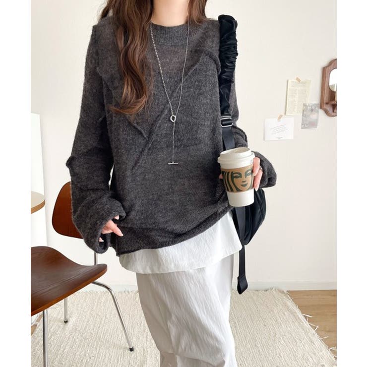 “ゆるっと”が叶える、1秒垢抜け！モヘアタッチシアー変形タック柄ニット（長袖） | Classical Elf  | 詳細画像20 