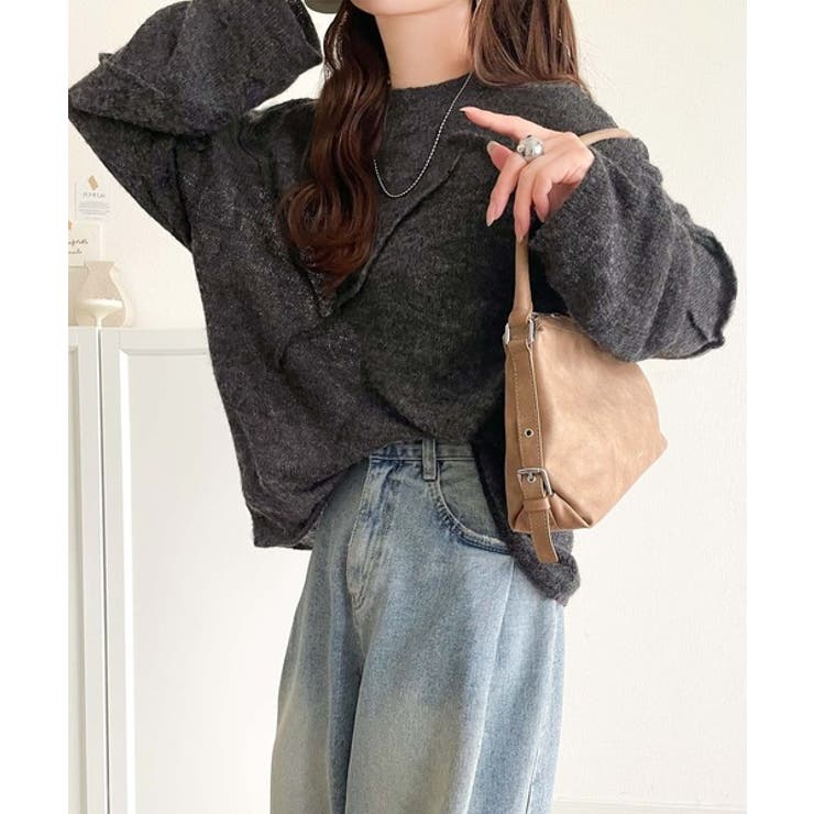 “ゆるっと”が叶える、1秒垢抜け！モヘアタッチシアー変形タック柄ニット（長袖） | Classical Elf  | 詳細画像21 