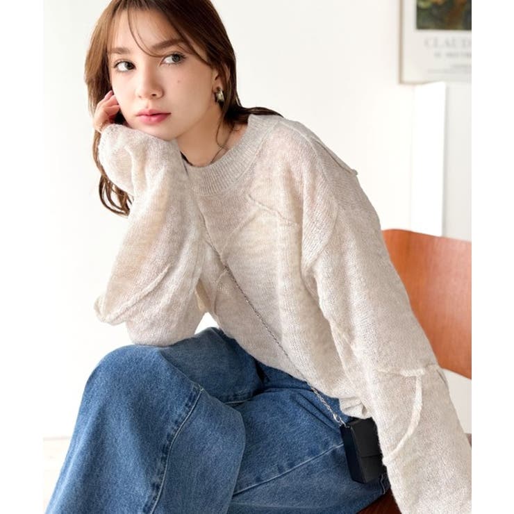 “ゆるっと”が叶える、1秒垢抜け！モヘアタッチシアー変形タック柄ニット（長袖） | Classical Elf  | 詳細画像23 