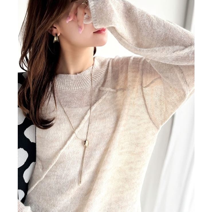 ベージュ | “ゆるっと”が叶える、1秒垢抜け！モヘアタッチシアー変形タック柄ニット（長袖） | Classical Elf 