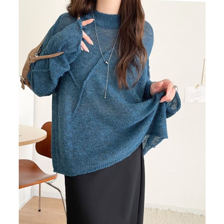 “ゆるっと”が叶える、1秒垢抜け！モヘアタッチシアー変形タック柄ニット（長袖） | Classical Elf  | 詳細画像36 