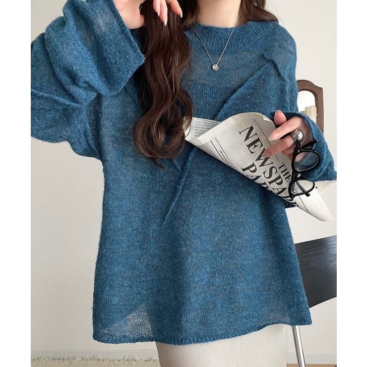 “ゆるっと”が叶える、1秒垢抜け！モヘアタッチシアー変形タック柄ニット（長袖） | Classical Elf  | 詳細画像45 