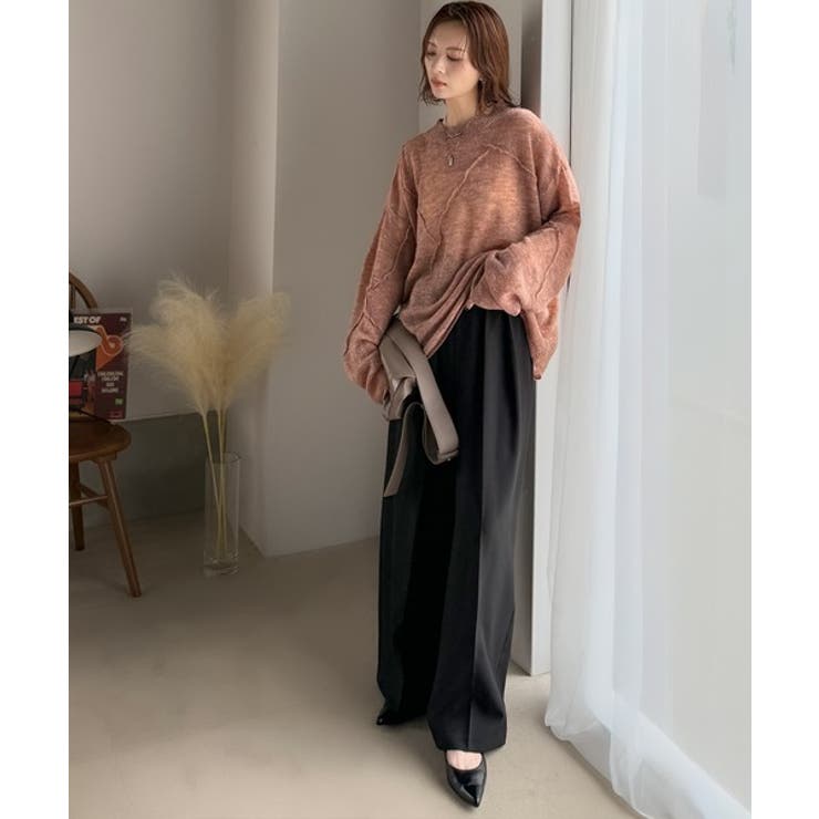 “ゆるっと”が叶える、1秒垢抜け！モヘアタッチシアー変形タック柄ニット（長袖） | Classical Elf  | 詳細画像50 