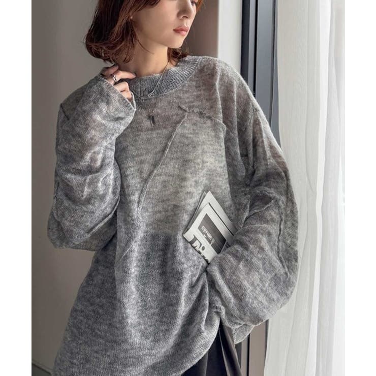 “ゆるっと”が叶える、1秒垢抜け！モヘアタッチシアー変形タック柄ニット（長袖） | Classical Elf  | 詳細画像1 